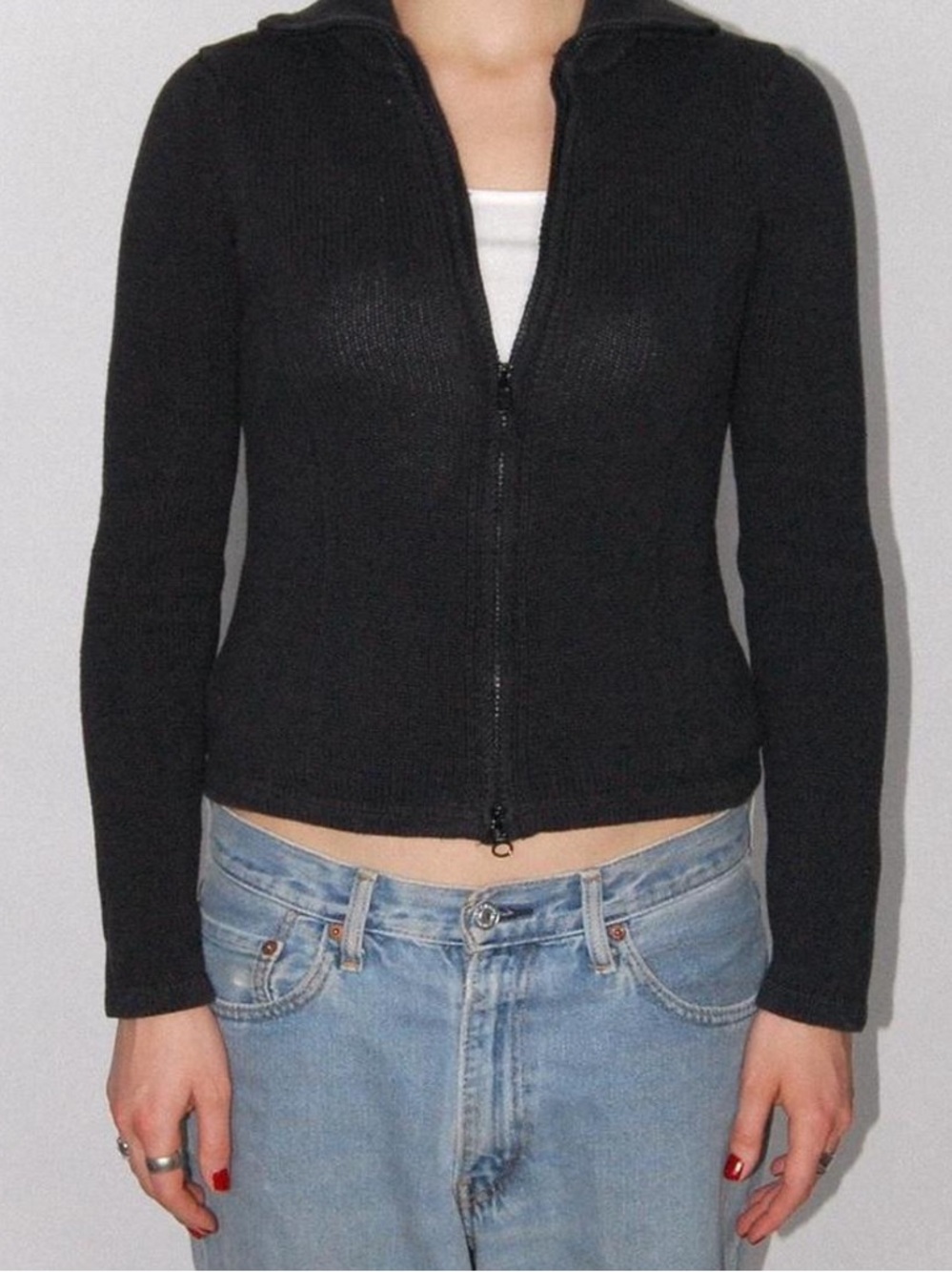 00s Black Zip Up Sweater